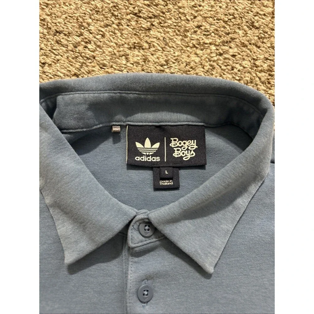 Adidas Polo Shirt Mens Large Blue Brrr Bogey Boys Trefoil Embroidered Pocket
